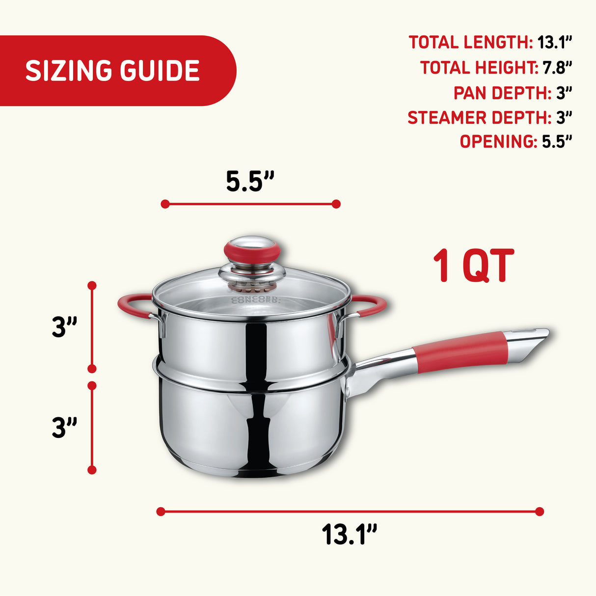 Simple Pour Stainless Steel Saucepan with Steamer Tier