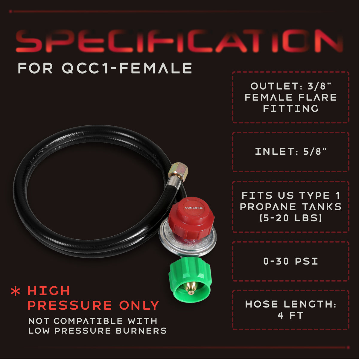 4 ft Regulator Hose (0-30 PSI)