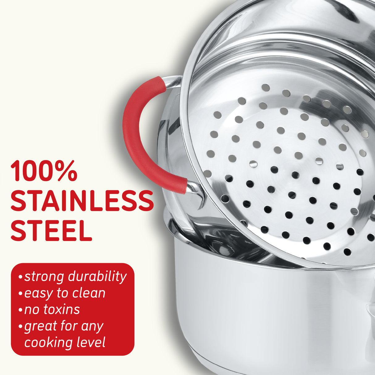 Simple Pour Stainless Steel Saucepan with Steamer Tier