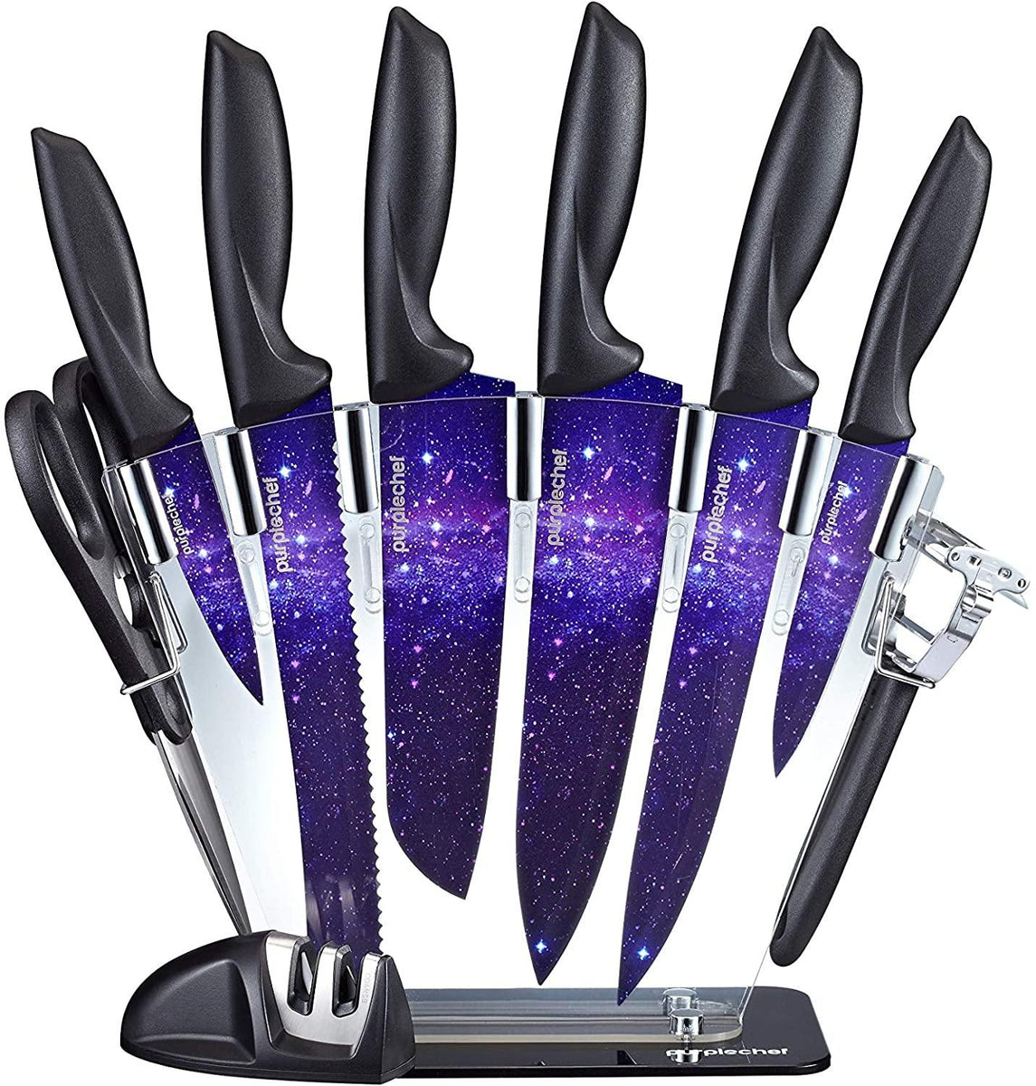 Cooking Light 7 Piece KNIFE Set with 3x 11 x 14 Cutting Board PURPLE  COLOR