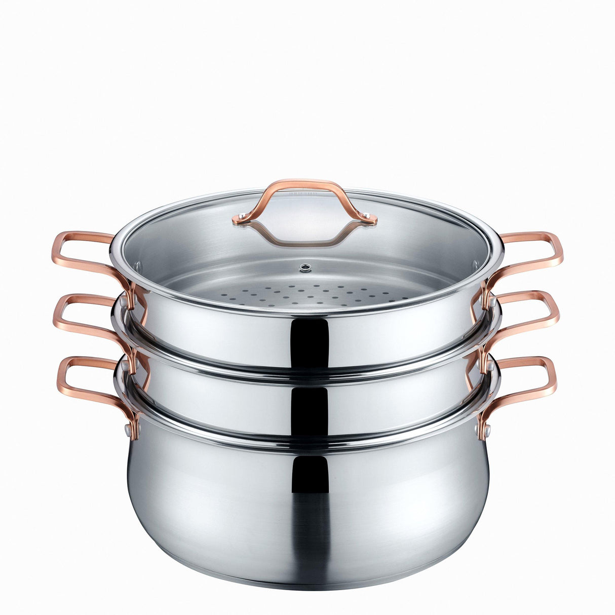 Premium Stainless Steel 3 Tier Steamer w/Rose Gold Handles - Concord Cookware Inc