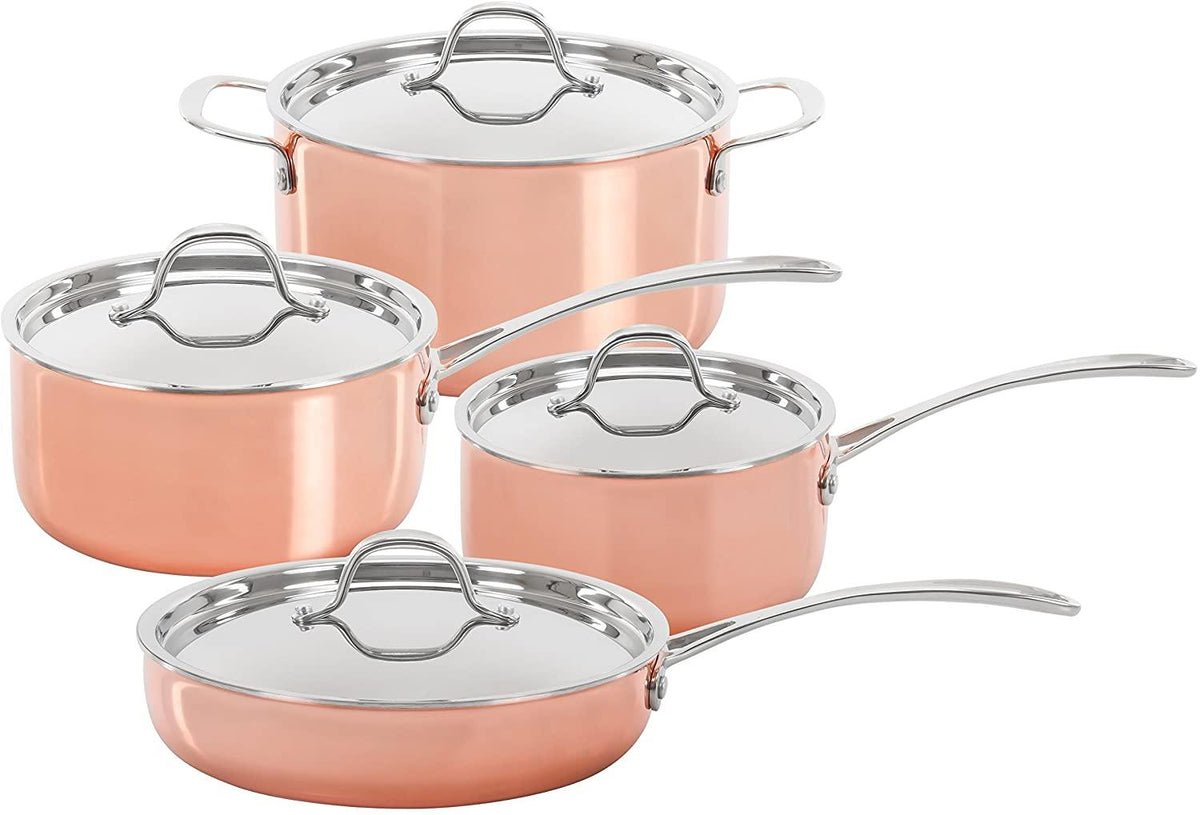 French Copper Pans set of Four Tupperware Saucier Set Made In