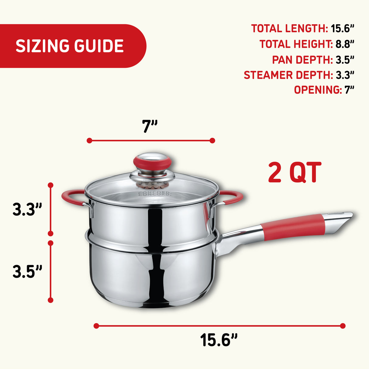 Simple Pour Stainless Steel Saucepan with Steamer Tier
