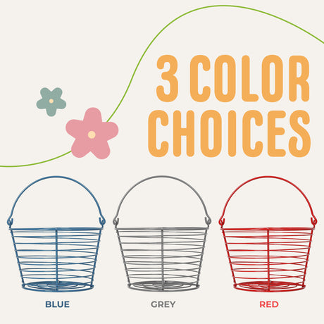 Concord egg baskets are available in blue, grey, and red colorways