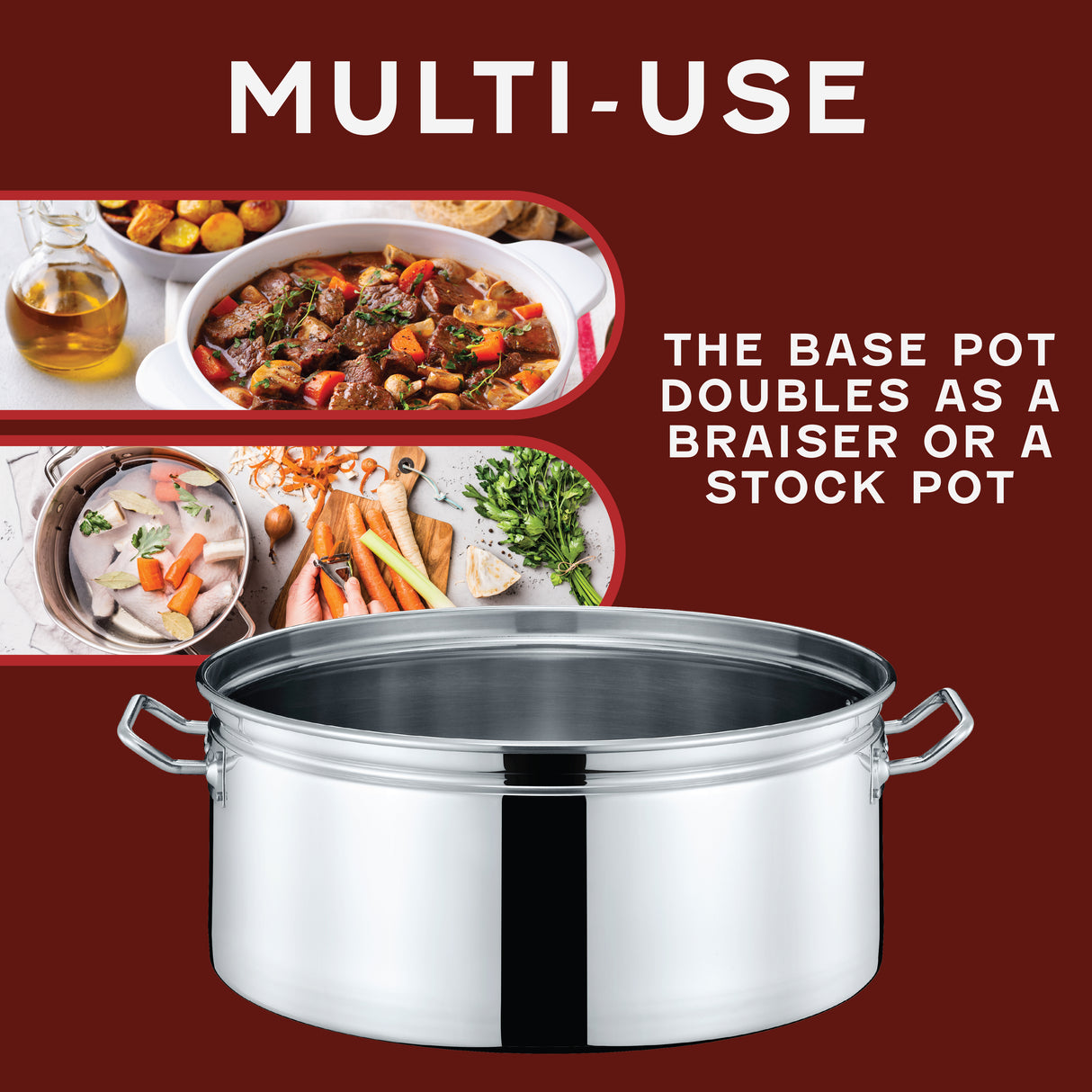 Stainless Steel Stock Pot Steamer and Braiser Combo