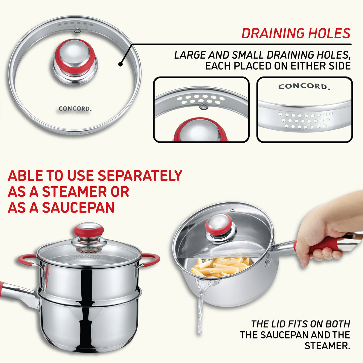 Simple Pour Stainless Steel Saucepan with Steamer Tier