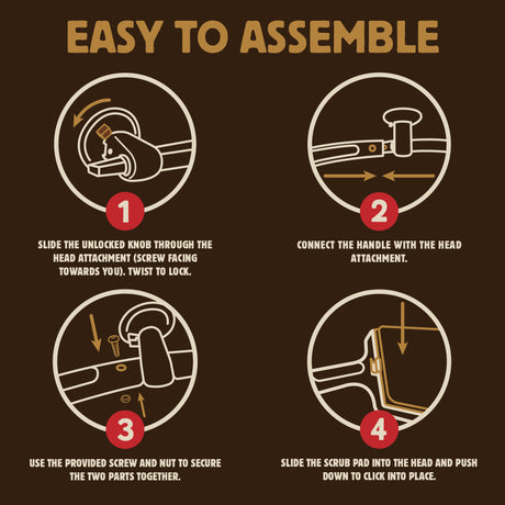 Step by step assembly guide for the Concord Scrub Safe bristle free grill brush