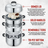 3 Tier Premium Stainless Steel Steamer Set (32 CM)