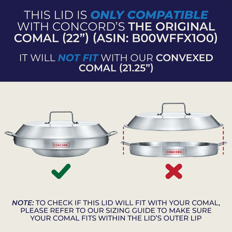 Concord stainless steel comal lid compatability information