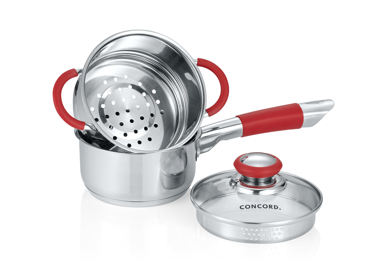 Simple Pour Stainless Steel Saucepan with Steamer Tier