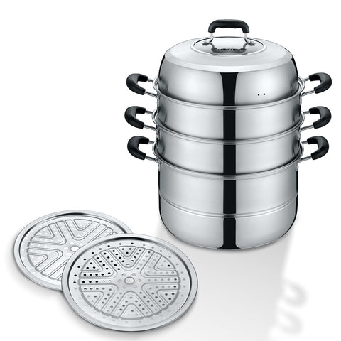 3 Tier Premium Stainless Steel Steamer Set (32 CM)