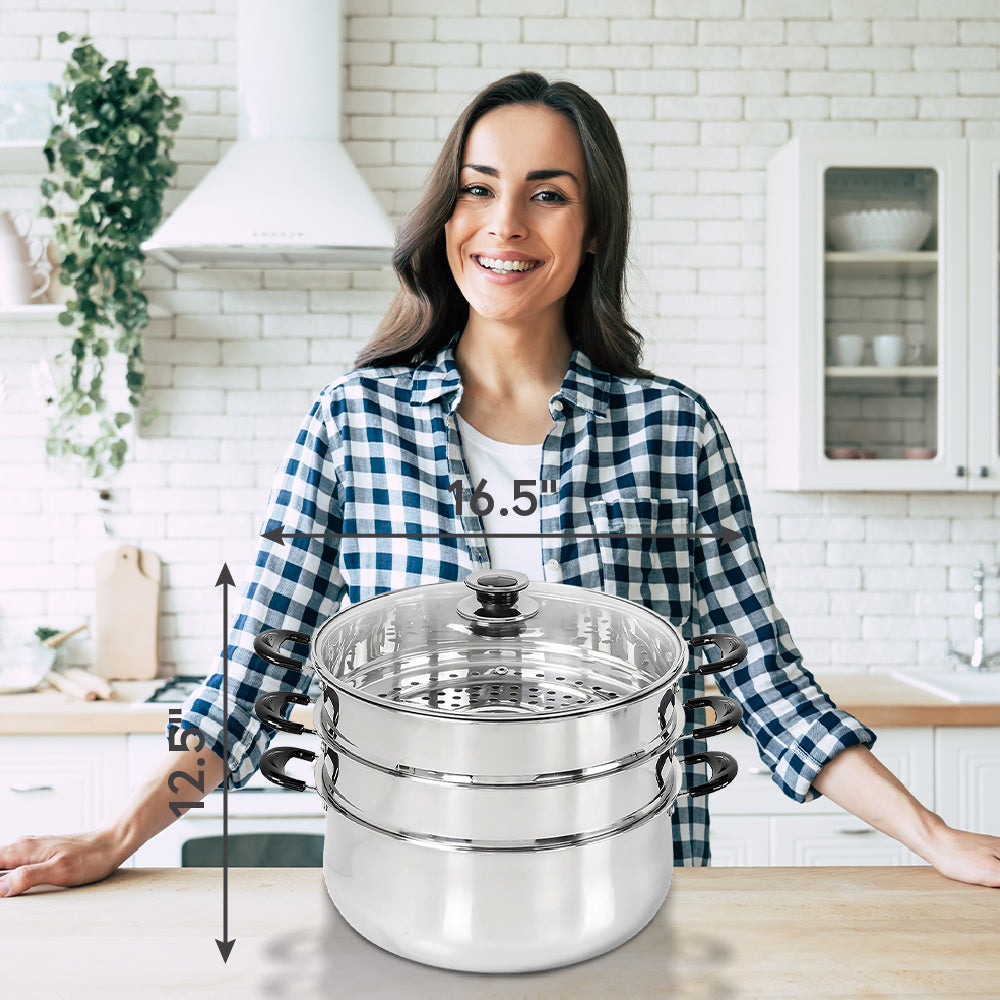 Stainless Steel 3 Tier Steamer Pot (30cm)