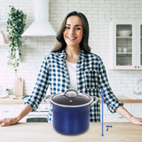 Concord 7 Quart Sapphire stock pot size comparision with a female 