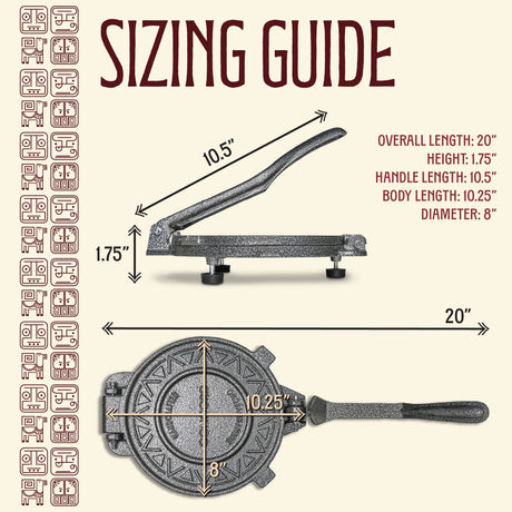 Concord 8 inch tortilla press sizing guide