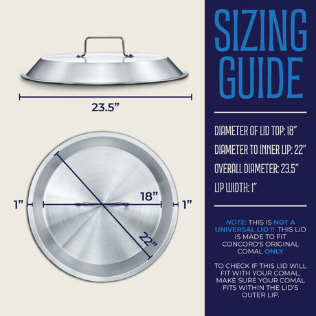 Concord comal lid sizing guide