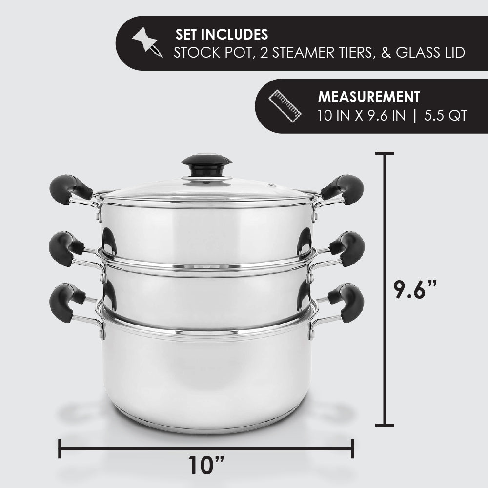 10" Stainless Steel 3 Tier Steamer