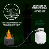 Dragon's Breath outdoor portable fire pit heat shield and propane information