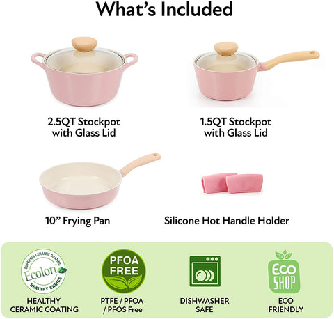 Neoflam Pink IH Induction Pot with Lid Cookware Set of 3P