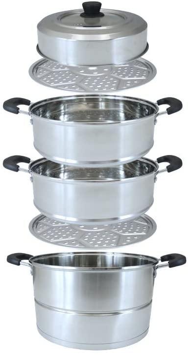 CONCORD Extra Large Outdoor Stainless Steel Stock Pot Steamer and Braiser  Combo. Great for steaming oysters, crab, crawfish and more (40 QT)