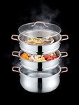 Premium Stainless Steel 3 Tier Steamer w/Rose Gold Handles - Concord Cookware Inc