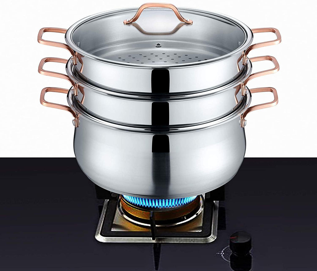 26/30/34cm Stainless 3 Tier Steel Steamer Steam Pot Cookware with