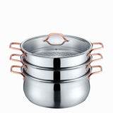 Premium Stainless Steel 3 Tier Steamer w/Rose Gold Handles - Concord Cookware Inc