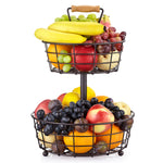 2 Tier Fruit Basket with Natural Wood Handles